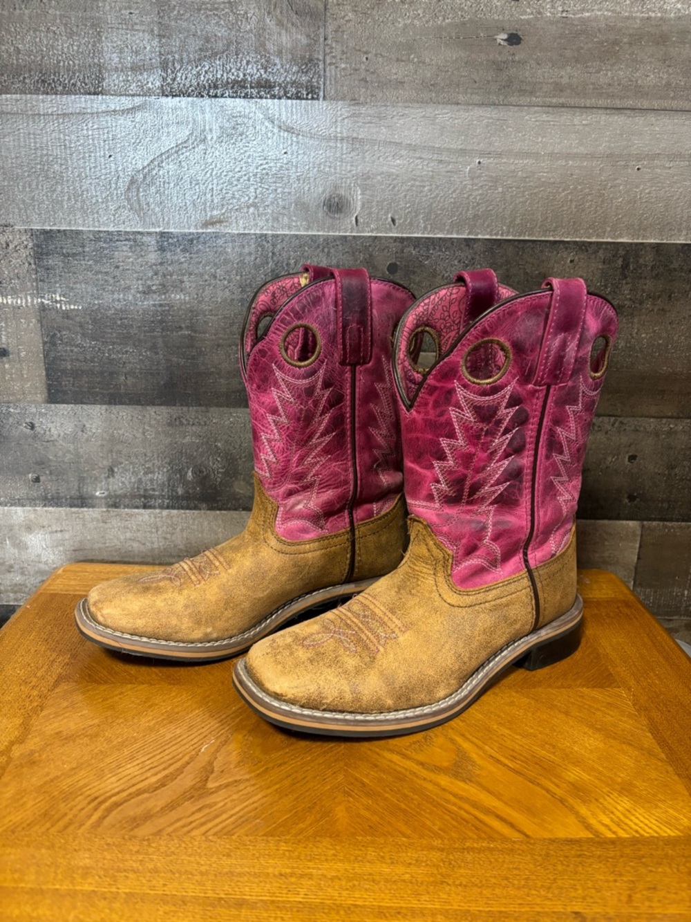Shyanne Leather Pink and brown Youth Size 3D Pull-On Cowboy Boots